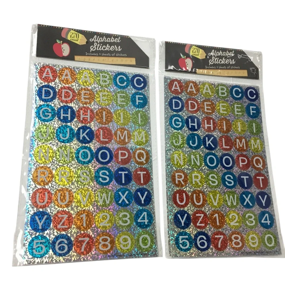 Alphabet Number Rainbow Holographic Round Circle Stickers 10 Sheets 540 Total